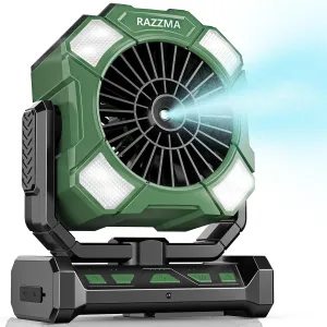 Portable Fan with Misting & 24000mAh Battery - 80H Runtime, 7m 16ft Mist, Ultra Quiet 4-Speed Camping Fan for Outdoor Indoor, Remote & 300mL Tank-Green01 Battery-powered portable fan
