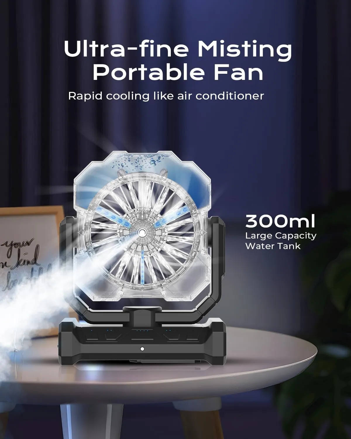 Portable Fan with Misting & 24000mAh Battery - 80H Runtime, 7m 16ft Mist, Ultra Quiet 4-Speed Camping Fan for Outdoor Indoor, Remote & 300mL Tank-Orange