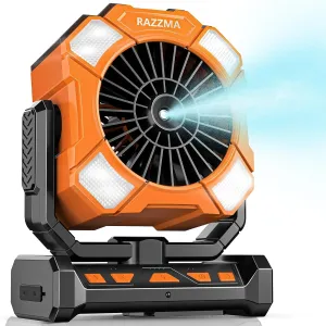 Portable Fan with Misting & 24000mAh Battery - 80H Runtime, 7m 16ft Mist, Ultra Quiet 4-Speed Camping Fan for Outdoor Indoor, Remote & 300mL Tank-Orange Battery-powered portable fan