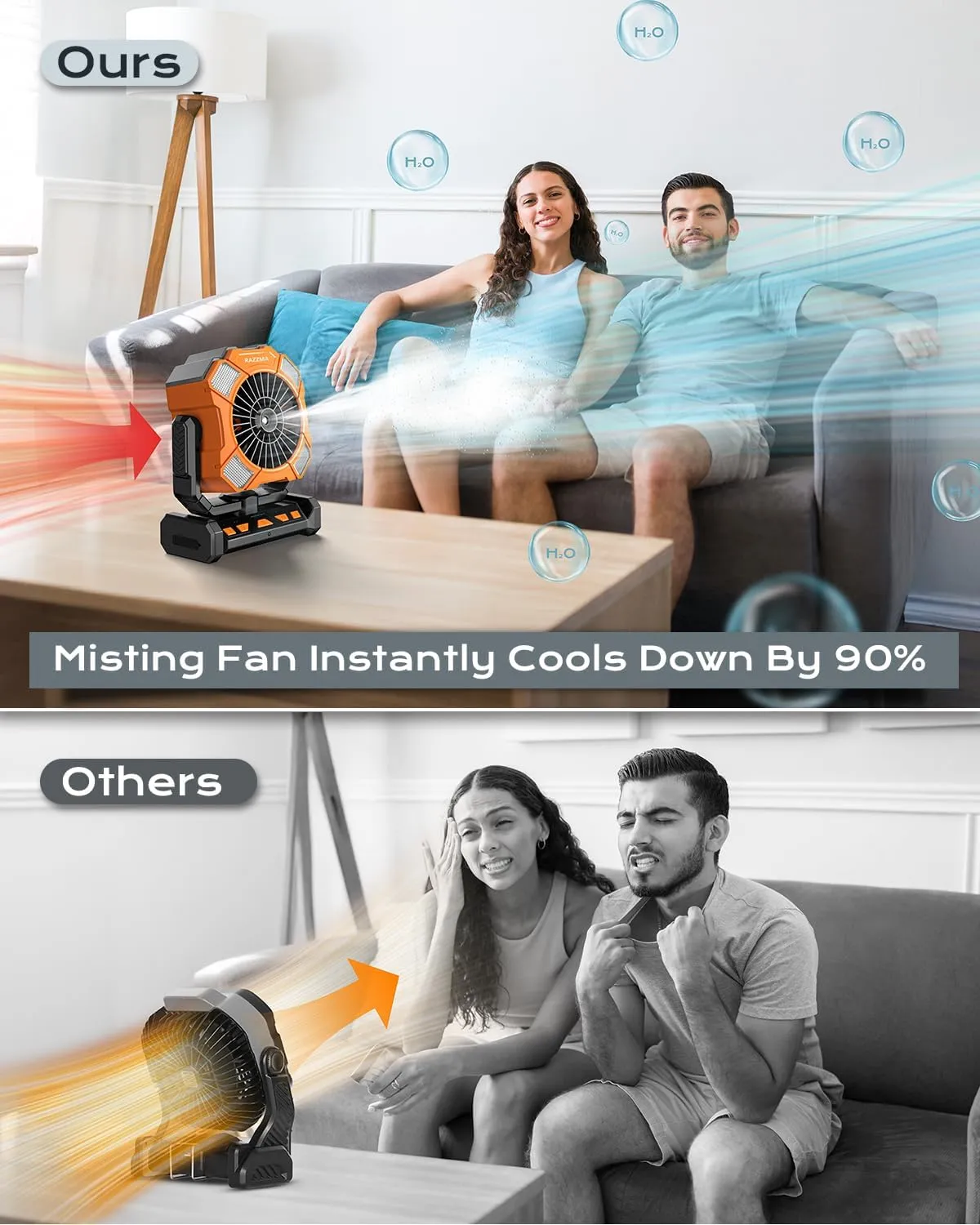 Portable Fan with Misting & 24000mAh Battery - 80H Runtime, 7m 16ft Mist, Ultra Quiet 4-Speed Camping Fan for Outdoor Indoor, Remote & 300mL Tank-Orange