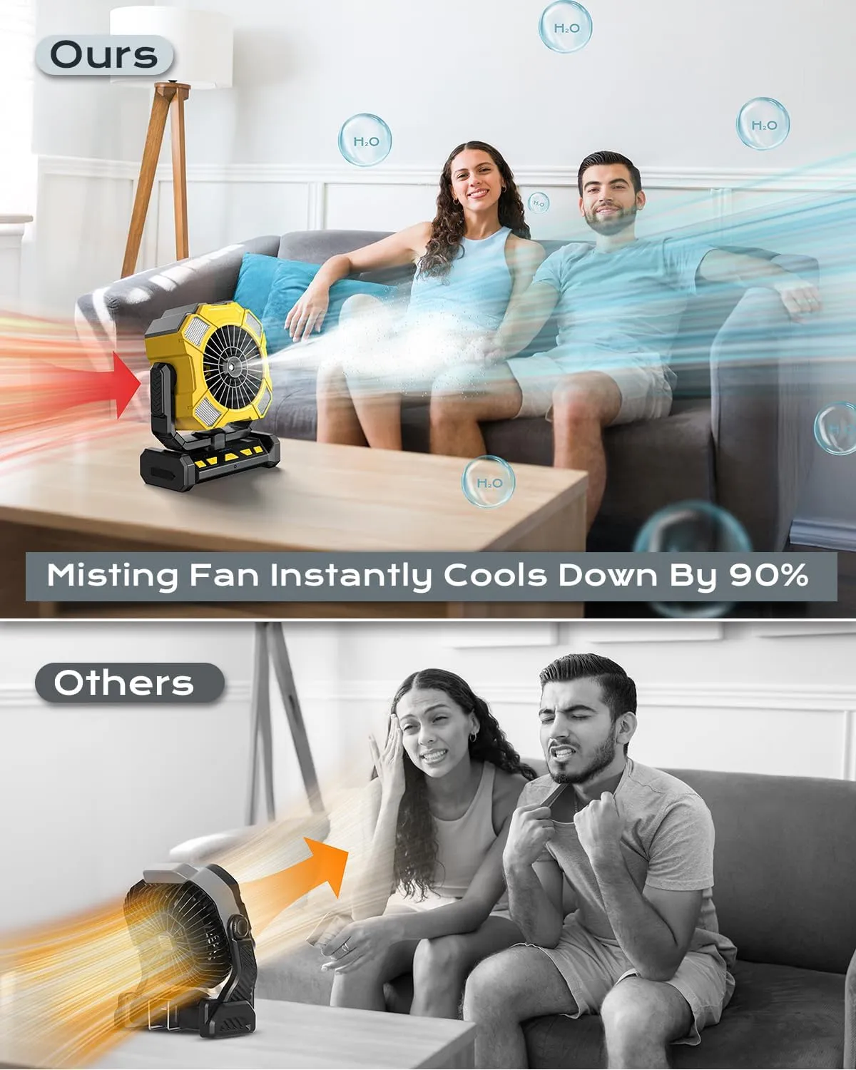 Portable Fan with Misting & 24000mAh Battery - 80H Runtime, 7m 16ft Mist, Ultra Quiet 4-Speed Camping Fan for Outdoor Indoor, Remote & 300mL Tank-Yellow