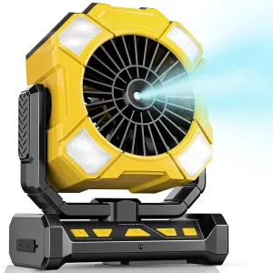 Portable Fan with Misting & 24000mAh Battery - 80H Runtime, 7m 16ft Mist, Ultra Quiet 4-Speed Camping Fan for Outdoor Indoor, Remote & 300mL Tank-Yellow Battery-powered portable fan