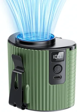 Portable Fan,Rechargeable Waist Fans,11000RPM Strong Airflow Mini Wearable Belt Fan,5 Speed,Personal Clip Waist Fans for Outdoor,Camping,Jobsite,Fishing,Travel (K20-Green) Waist-mounted portable fan for outdoor use