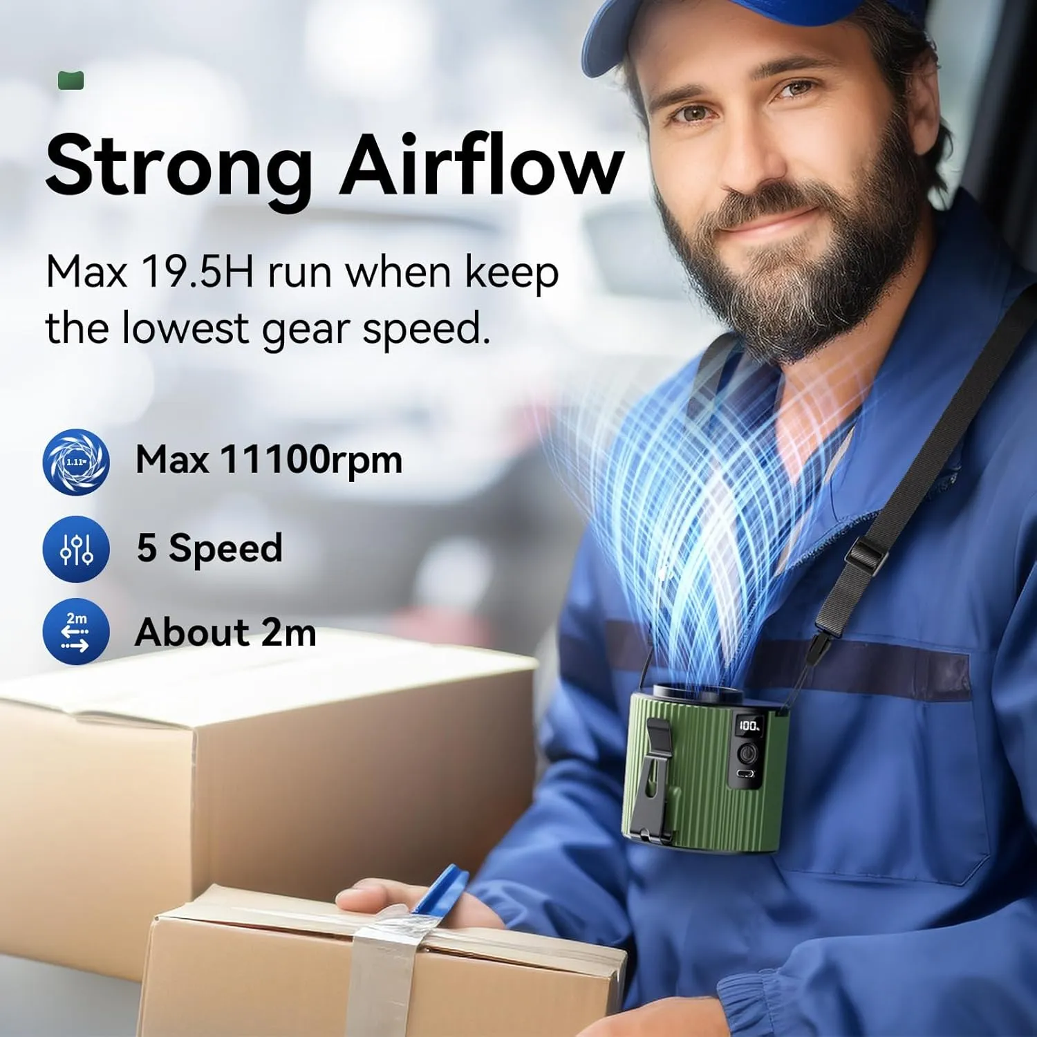 Portable Fan,Rechargeable Waist Fans,11000RPM Strong Airflow Mini Wearable Belt Fan,5 Speed,Personal Clip Waist Fans for Outdoor,Camping,Jobsite,Fishing,Travel (K20-Green)