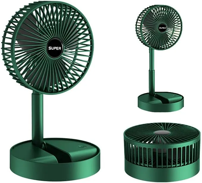 Portable Folding Fan, Rechargeable Standing Pedestal USB Fan, 3 Speeds, 2000mAh Battery Operated for Home, Camping, Office, 6.5-Inch USB desktop fan for workspace