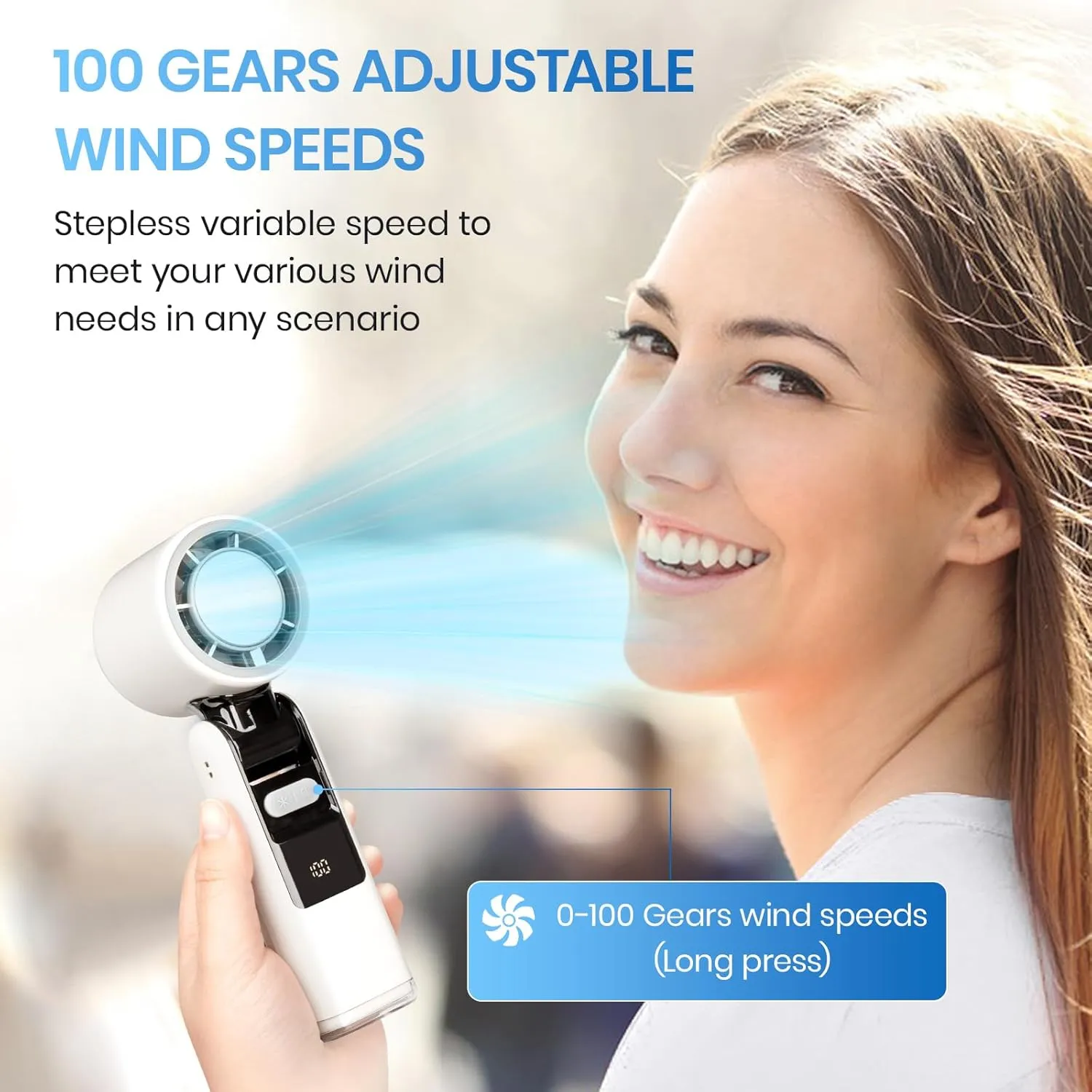 Portable Handheld Cooling Ice Fan, Speed(1-100) Adjustable Mini Turbo Fans, 4000mAh Battery USB Rechargeable Personal Fans, LED Digital Display, 3 IN 1 Foldable Fan for Travel/Camping/Outdoor/Office