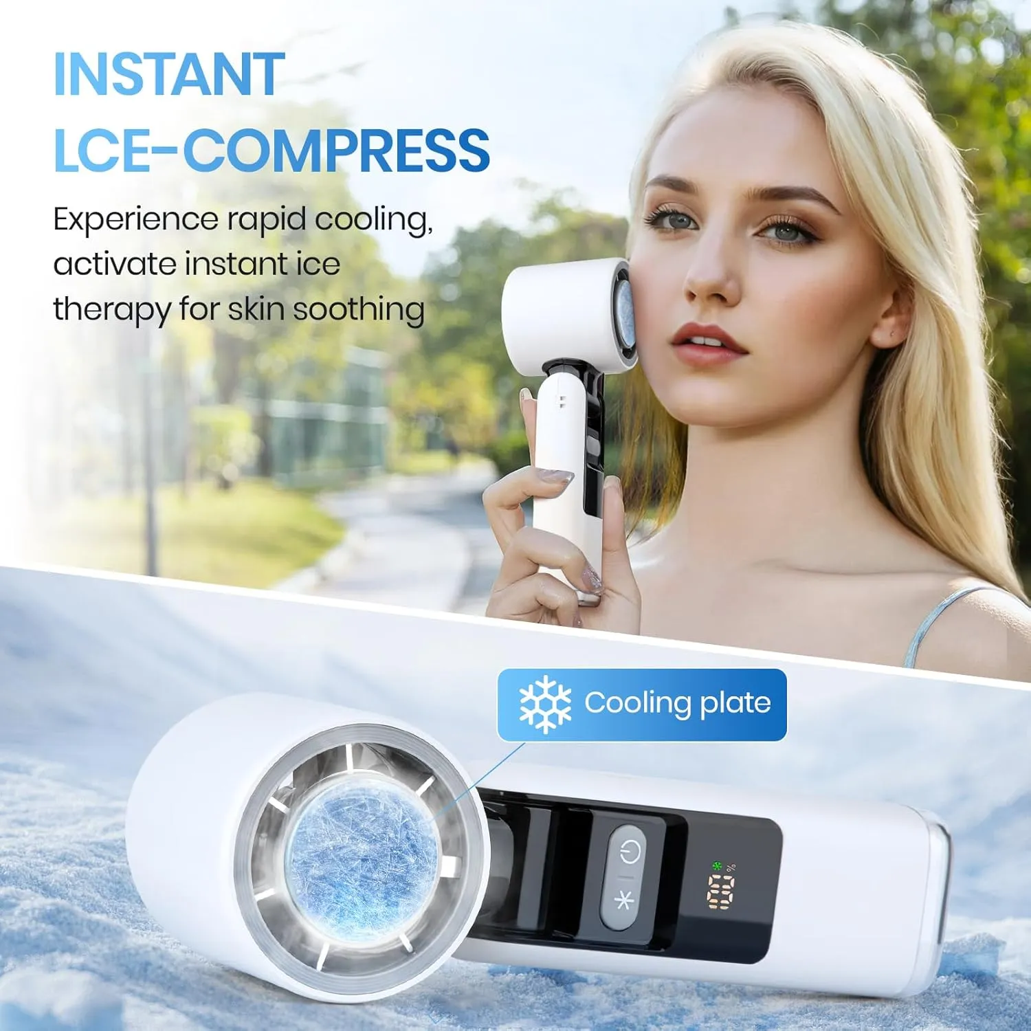 Portable Handheld Cooling Ice Fan, Speed(1-100) Adjustable Mini Turbo Fans, 4000mAh Battery USB Rechargeable Personal Fans, LED Digital Display, 3 IN 1 Foldable Fan for Travel/Camping/Outdoor/Office