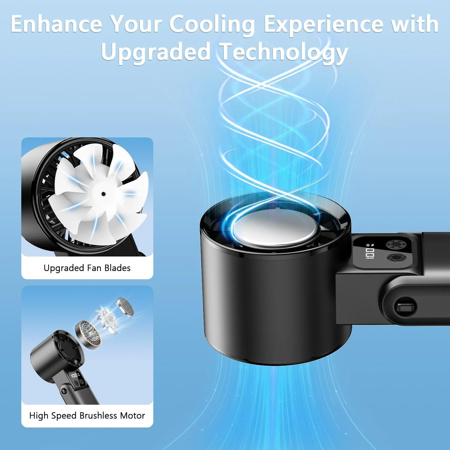 Portable Handheld Fan, 12000RPM Powerful Hand Fan Foldable with Air Turbo Tech Cooling,Turbo Fan for Indoor Outdoor Activities, Travel, Working (Black)
