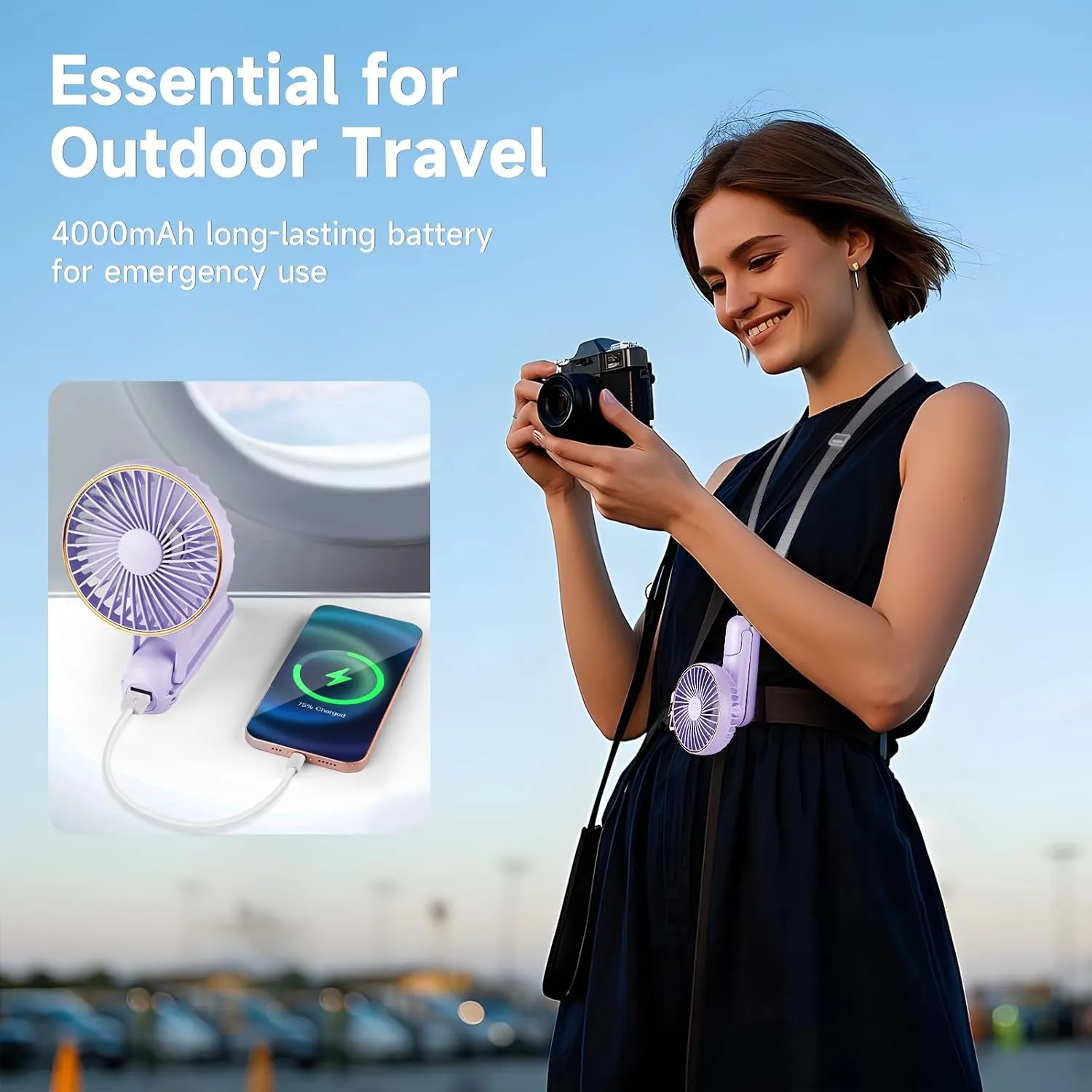 Portable Handheld Fan, 180 Foldable Personal Fan, USB Rechargeable Mini Hand Fans for Travel/Summer/Outdoor/Office, 5 Speeds Adjustable, LED Display, [5-15 Working Hours],Purple