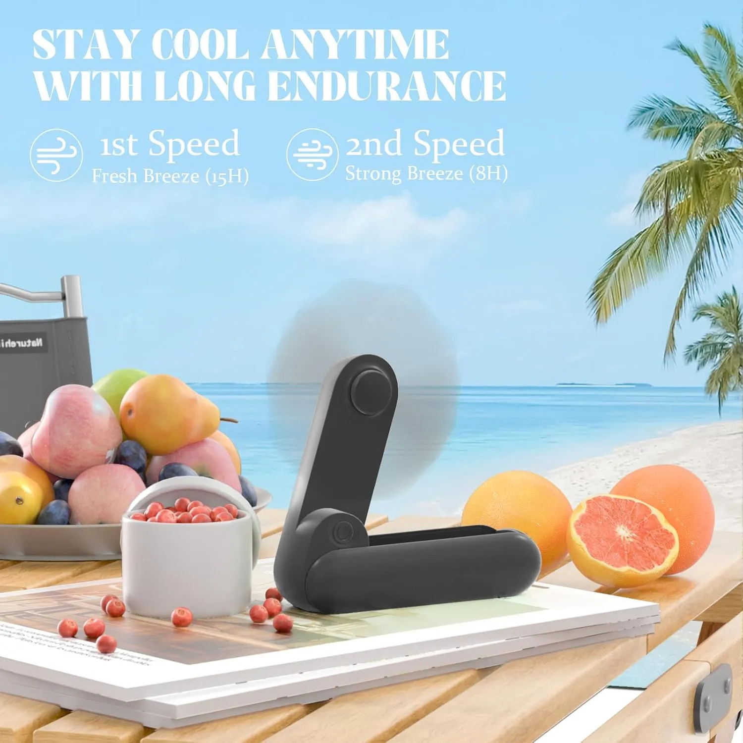 Portable Handheld Fan, 2 IN 1 Mini Hand Fan, Battery Operated [8-15 Working Hours], USB Rechargeable Personal Foldable Fan for Indoor, Small Pocket Fans Travel Essentials for Outdoor (Black)