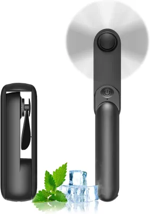 Portable Handheld Fan, 2 IN 1 Mini Hand Fan, Battery Operated [8-15 Working Hours], USB Rechargeable Personal Foldable Fan for Indoor, Small Pocket Fans Travel Essentials for Outdoor (Black) Neck fan for hands-free comfort
