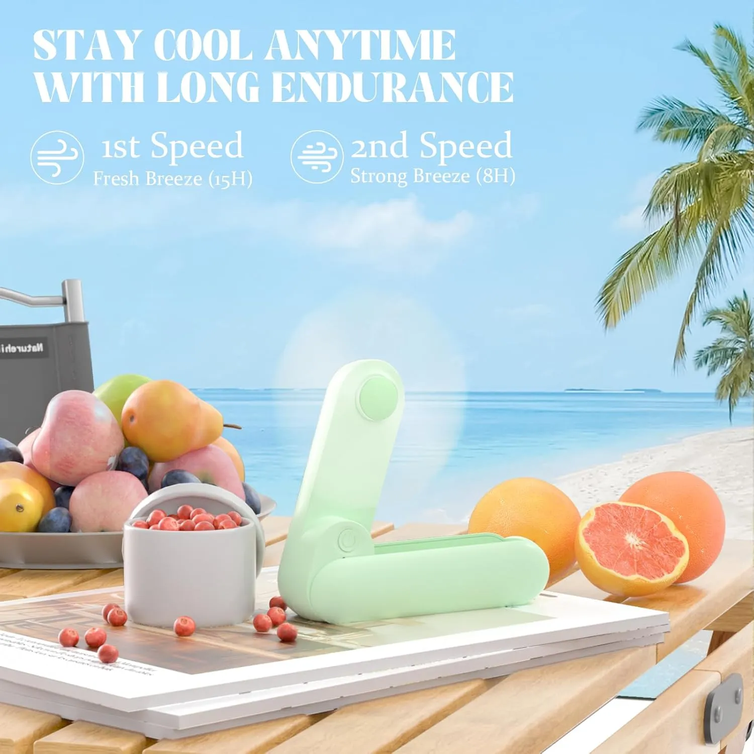 Portable Handheld Fan, 2 IN 1 Mini Hand Fan, Battery Operated [8-15 Working Hours], USB Rechargeable Personal Foldable Fan for Indoor, Small Pocket Fans Travel Essentials for Outdoor (Green)