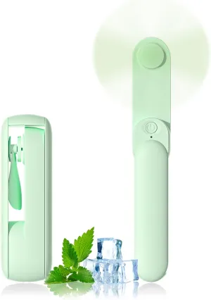 Portable Handheld Fan, 2 IN 1 Mini Hand Fan, Battery Operated [8-15 Working Hours], USB Rechargeable Personal Foldable Fan for Indoor, Small Pocket Fans Travel Essentials for Outdoor (Green) Neck fan for hands-free comfort