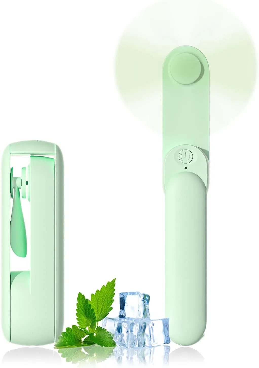 Portable Handheld Fan, 2 IN 1 Mini Hand Fan, Battery Operated [8-15 Working Hours], USB Rechargeable Personal Foldable Fan for Indoor, Small Pocket Fans Travel Essentials for Outdoor (Green) Neck fan for hands-free comfort