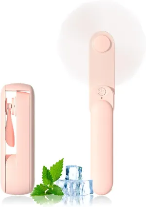 Portable Handheld Fan, 2 IN 1 Mini Hand Fan, Battery Operated [8-15 Working Hours], USB Rechargeable Personal Foldable Fan for Indoor, Small Pocket Fans Travel Essentials for Outdoor (Pink) Neck fan for hands-free comfort