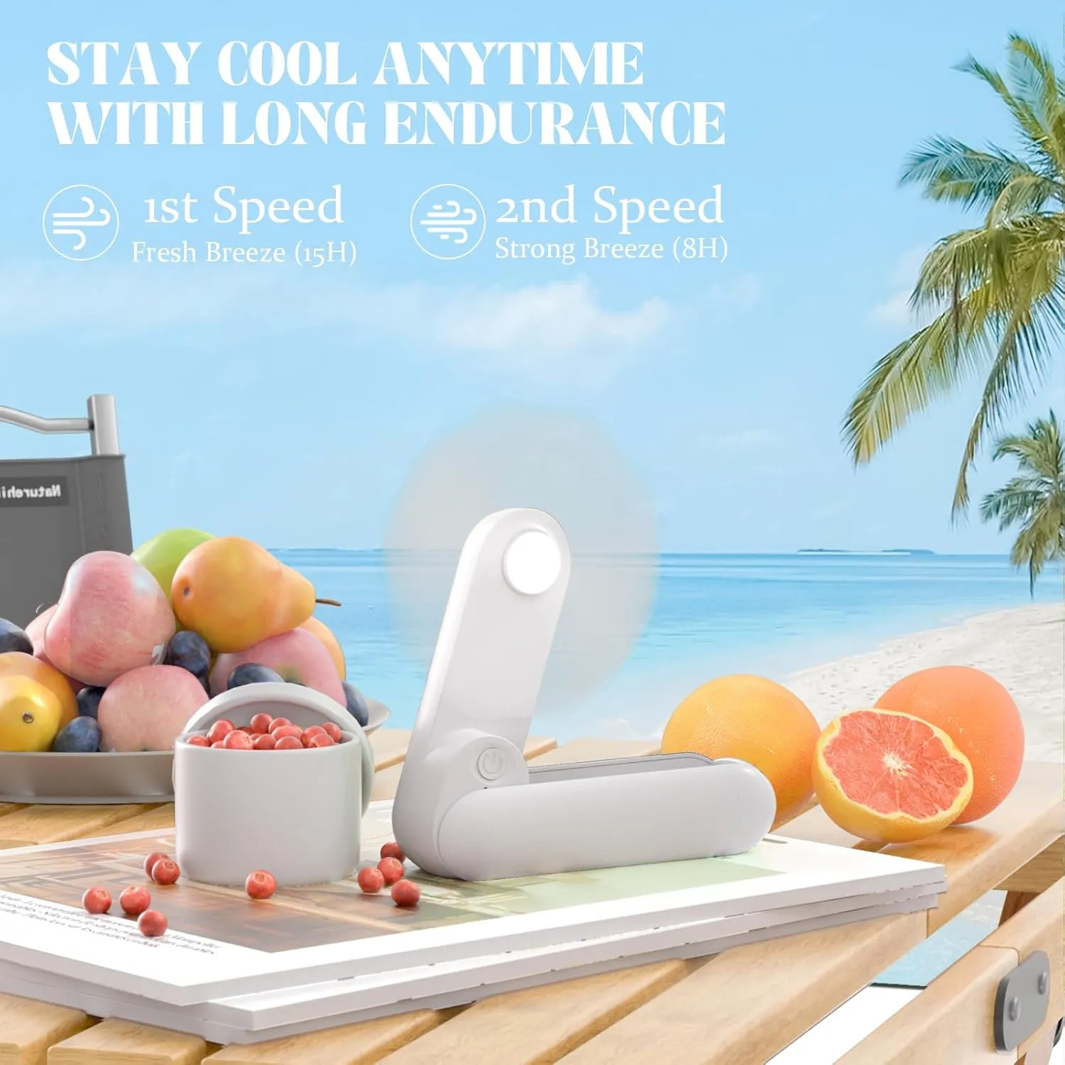 Portable Handheld Fan, 2 IN 1 Mini Hand Fan, Battery Operated [8-15 Working Hours], USB Rechargeable Personal Foldable Fan for Indoor, Small Pocket Fans Travel Essentials for Outdoor (White)