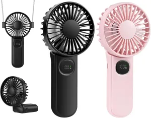 Portable Handheld Fan 2 Pack, Foldable Mini Hand Fans USB Rechargeable Battery Operated Fans with 5 Speeds Quiet Small Personal Eyelash Fan for Women Men Office Outdoor Travel Camping Mini handheld fan for personal cooling