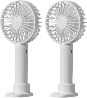 Portable Handheld Fan 2 Pack, USB Rechargeable Mini Fan, Ultra Quiet, 3 Speeds with Phone Holder Base, All Day Battery for Outdoor Indoor (White) Neck fan for hands-free comfort