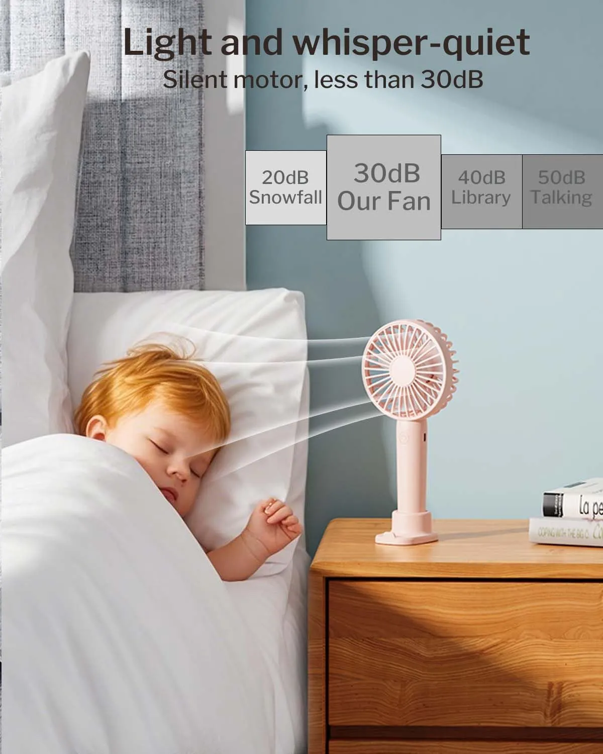 Portable Handheld Fan 2 Pack, USB Rechargeable Mini Fan, Ultra Quiet, 3 Speeds with Phone Holder Base, All Day Battery for Outdoor Indoor (White)