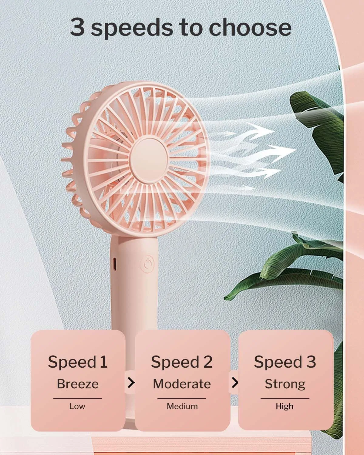 Portable Handheld Fan 2 Pack, USB Rechargeable Mini Fan, Ultra Quiet, 3 Speeds with Phone Holder Base, All Day Battery for Outdoor Indoor (White)