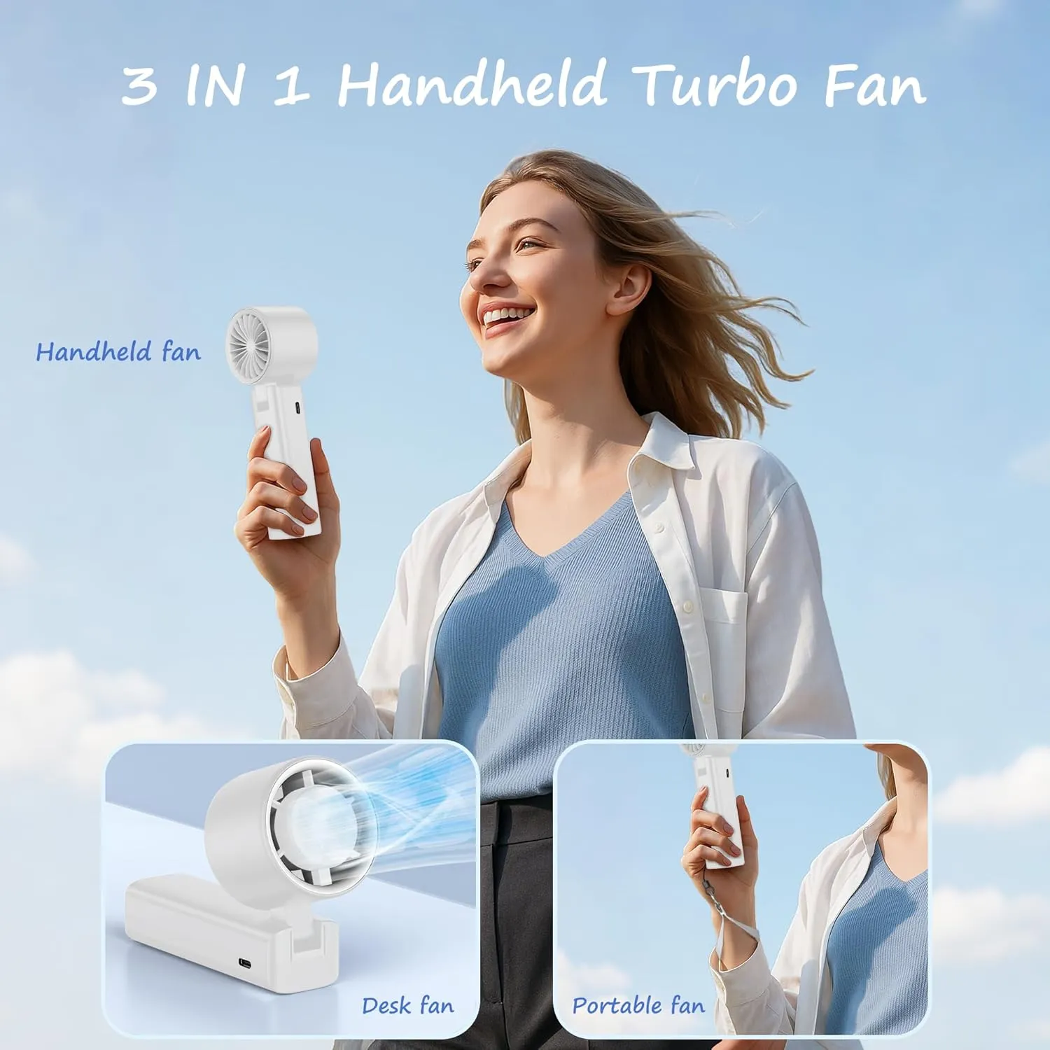 Portable Handheld Fan [24H Max Cooling], Turbo Fan Foldable with USB Rechargeable, 1-199 Speed, LED Power Display, Small & Lightweight for Travel/Beach/Camping, Summer Essential Gift for Women Men