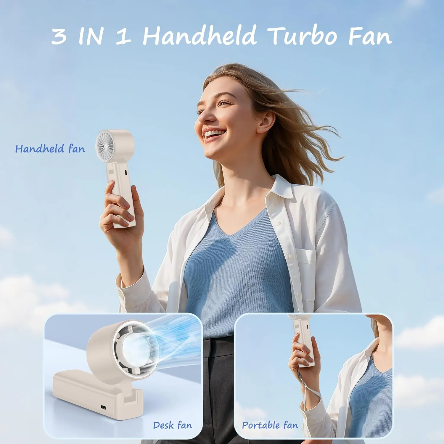 Portable Handheld Fan [24H Max Cooling], Turbo Fan Foldable with USB Rechargeable, 1-199 Speed, LED Power Display, Small & Lightweight for Travel/Beach/Camping, Summer Essential Gift for Women Men