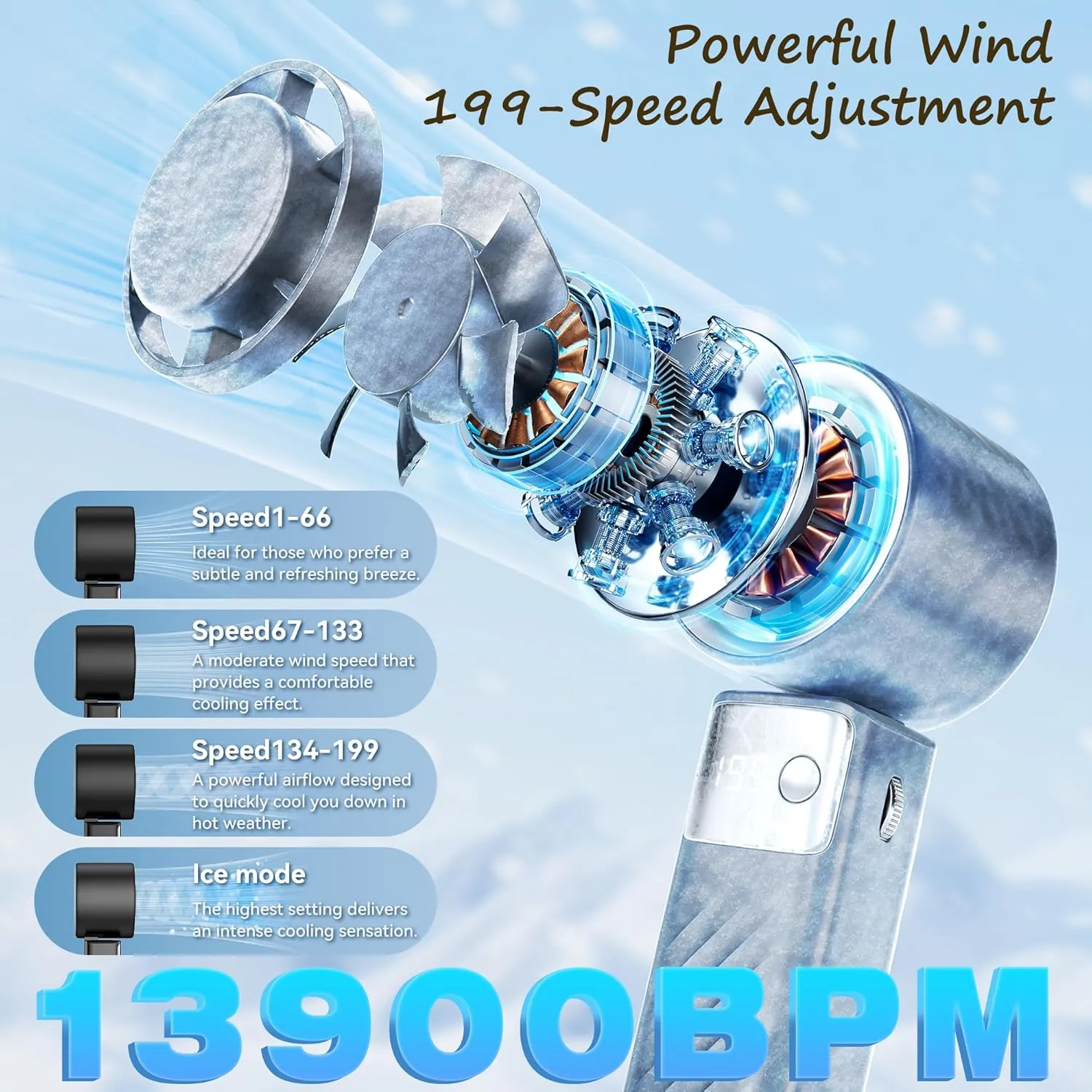 Portable Handheld Fan [24H Max Cooling], Turbo Fan Foldable with USB Rechargeable, 1-199 Speed, LED Power Display, Small & Lightweight for Travel/Beach/Camping, Summer Essential Gift for Women Men