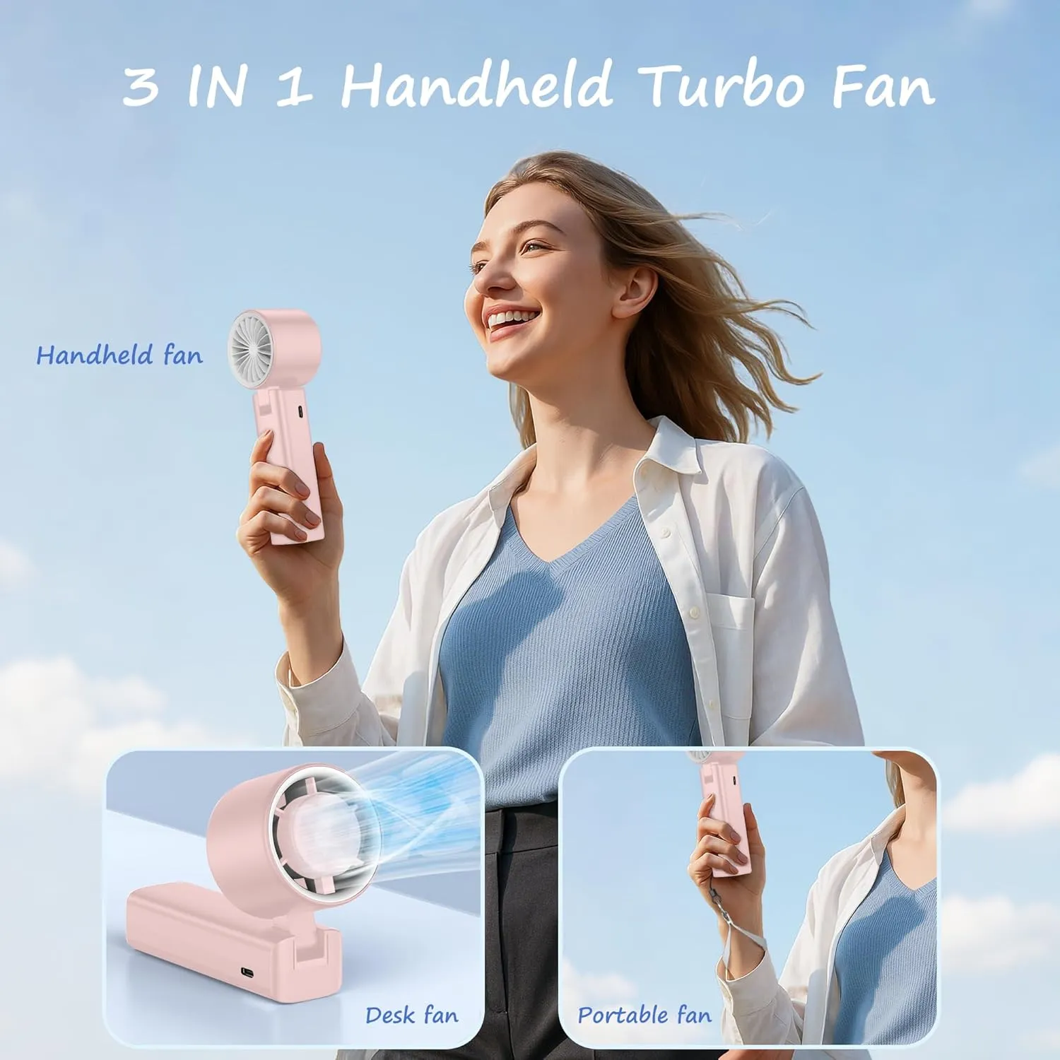Portable Handheld Fan [24H Max Cooling], Turbo Fan Foldable with USB Rechargeable, 1-199 Speed, LED Power Display, Small & Lightweight for Travel/Beach/Camping, Summer Essential Gift for Women Men
