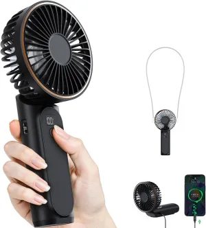 Portable Handheld Fan, 4000mAh, 180 Adjustable, 6 Speed Wind, Display Electricity in Real Time, USB Rechargeable Foldable Personal Fan Waist-mounted portable fan for outdoor use