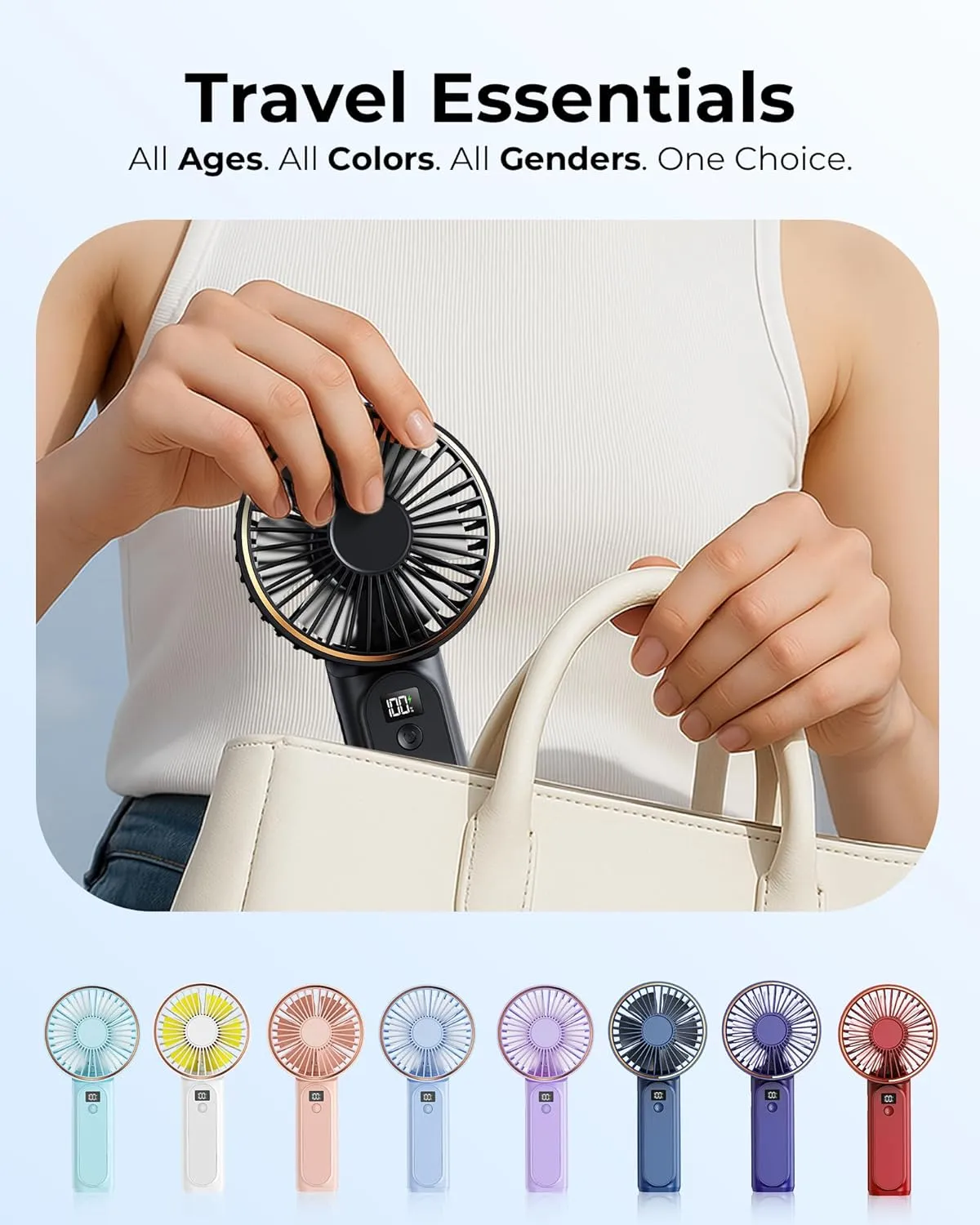 Portable Handheld Fan, 4000mAh, 180 Adjustable, 6 Speed Wind, Display Electricity in Real Time, USB Rechargeable Foldable Personal Fan