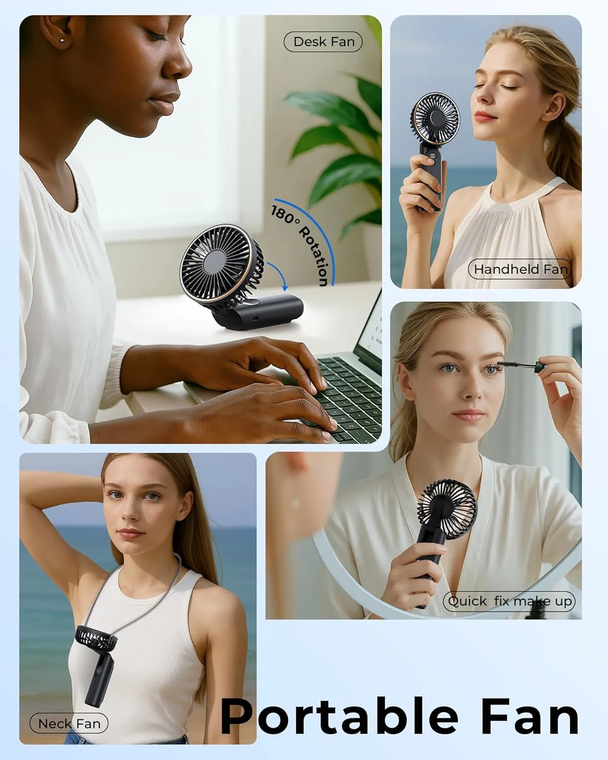 Portable Handheld Fan, 4000mAh, 180 Adjustable, 6 Speed Wind, Display Electricity in Real Time, USB Rechargeable Foldable Personal Fan
