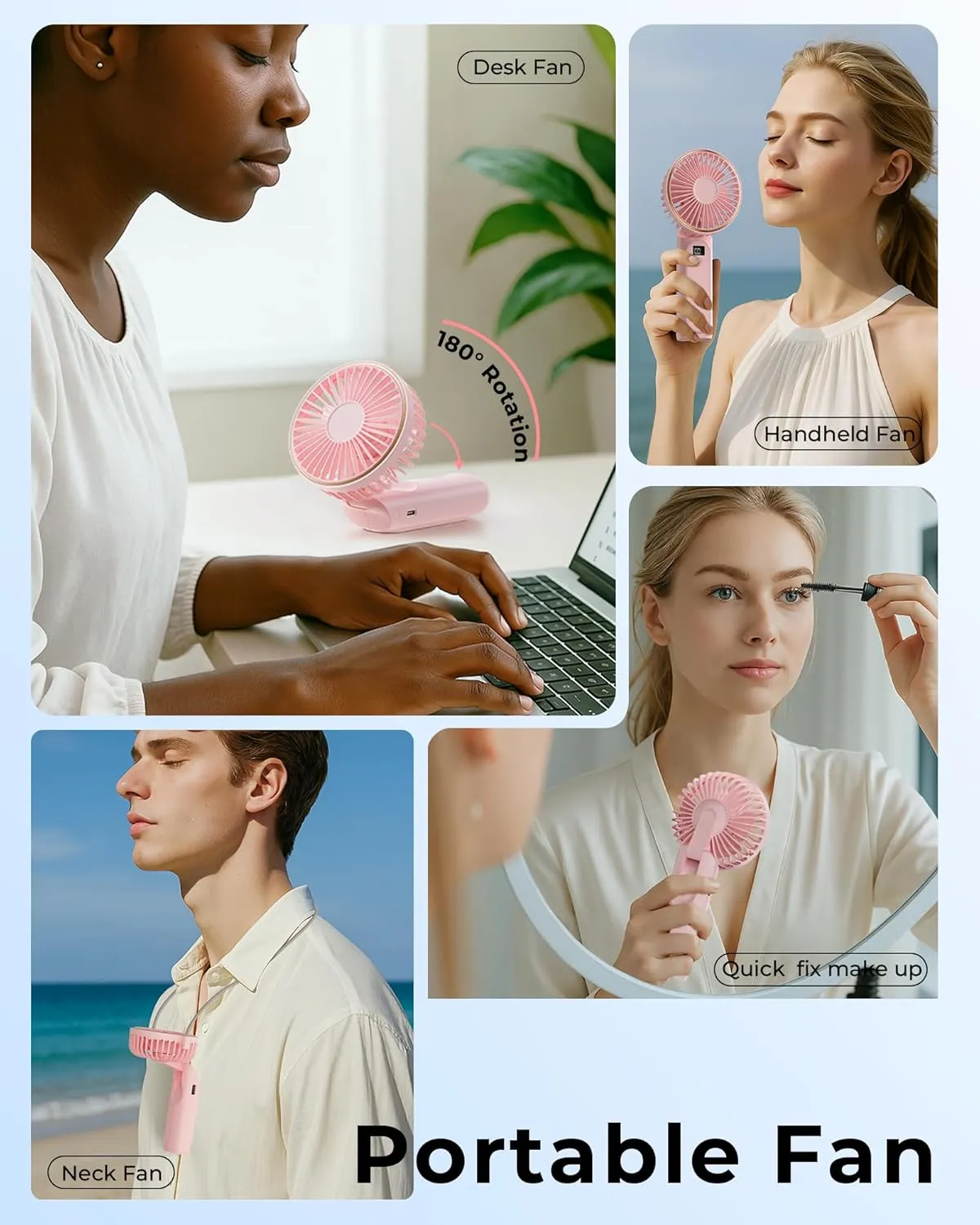 Portable Handheld Fan, 4000mAh, 180 Adjustable, 6 Speed Wind, USB Rechargeable Foldable Fan with Real-Time Display