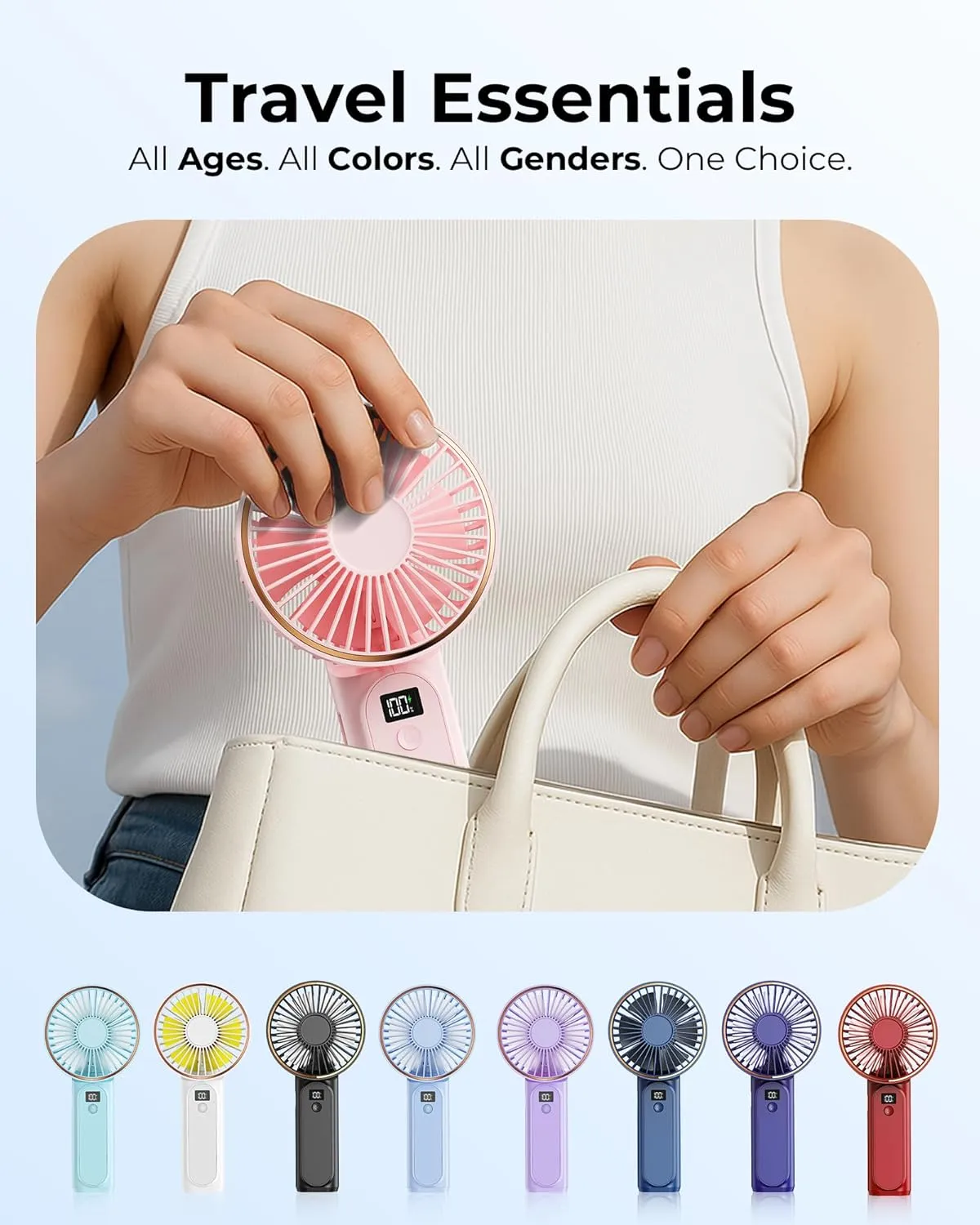 Portable Handheld Fan, 4000mAh, 180 Adjustable, 6 Speed Wind, USB Rechargeable Foldable Fan with Real-Time Display
