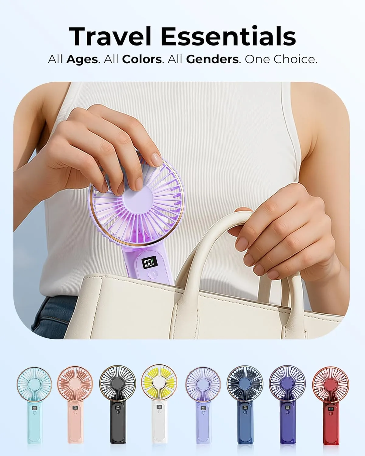 Portable Handheld Fan, 4000mAh, 180 Adjustable, 6 Speed Wind, USB Rechargeable Foldable Fan with Real-Time Electricity Display