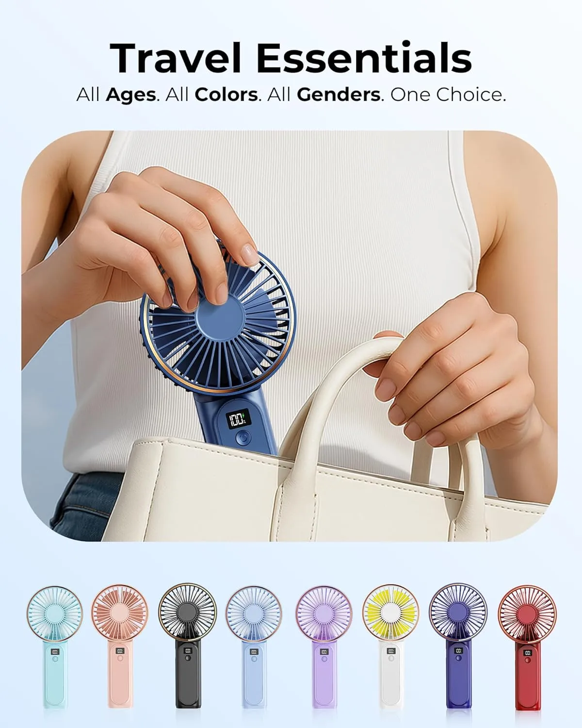 Portable Handheld Fan, 4000mAh, 180 Adjustable, 6 Speed Wind, USB Rechargeable Foldable Fan with Real-Time Electricity Display
