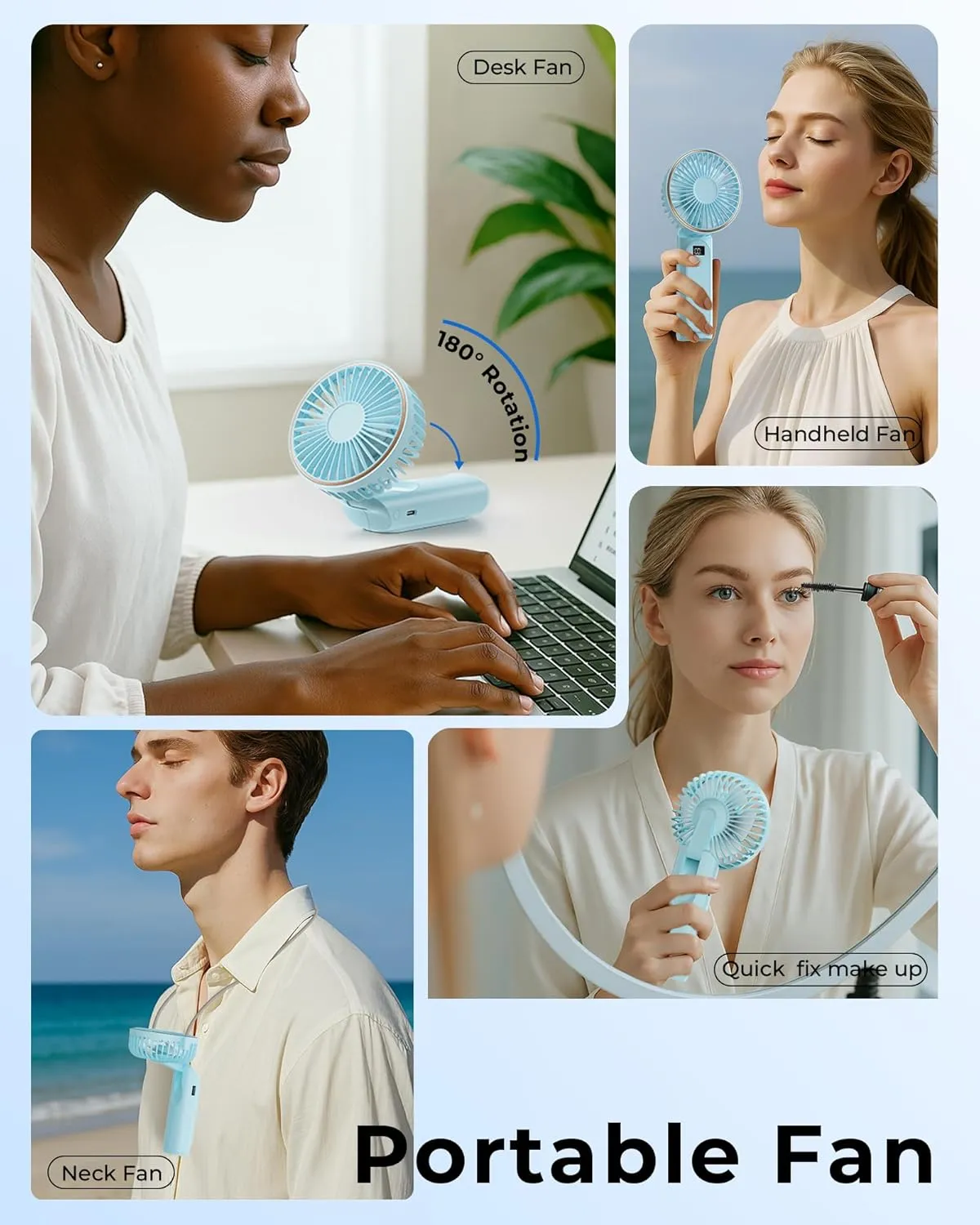 Portable Handheld Fan, 4000mAh, 180 Adjustable, 6 Speed Wind, USB Rechargeable Foldable Fan with Real-Time Electricity Display