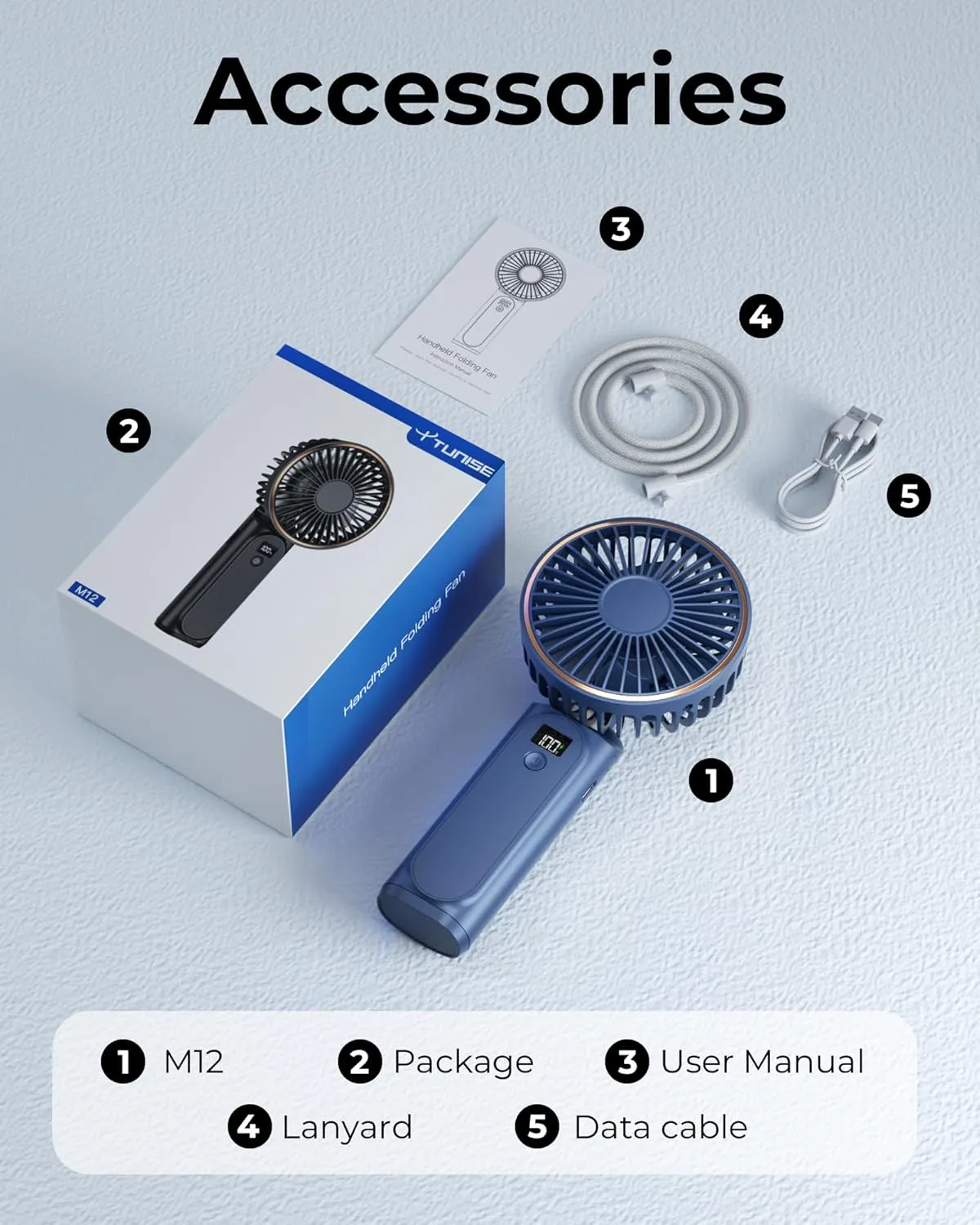 Portable Handheld Fan, 4000mAh, 180 Adjustable, 6 Speed Wind, USB Rechargeable Foldable Fan with Real-Time Electricity Display