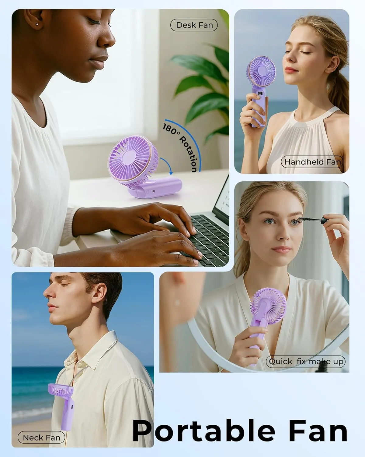 Portable Handheld Fan, 4000mAh, 180 Adjustable, 6 Speed Wind, USB Rechargeable Foldable Fan with Real-Time Electricity Display