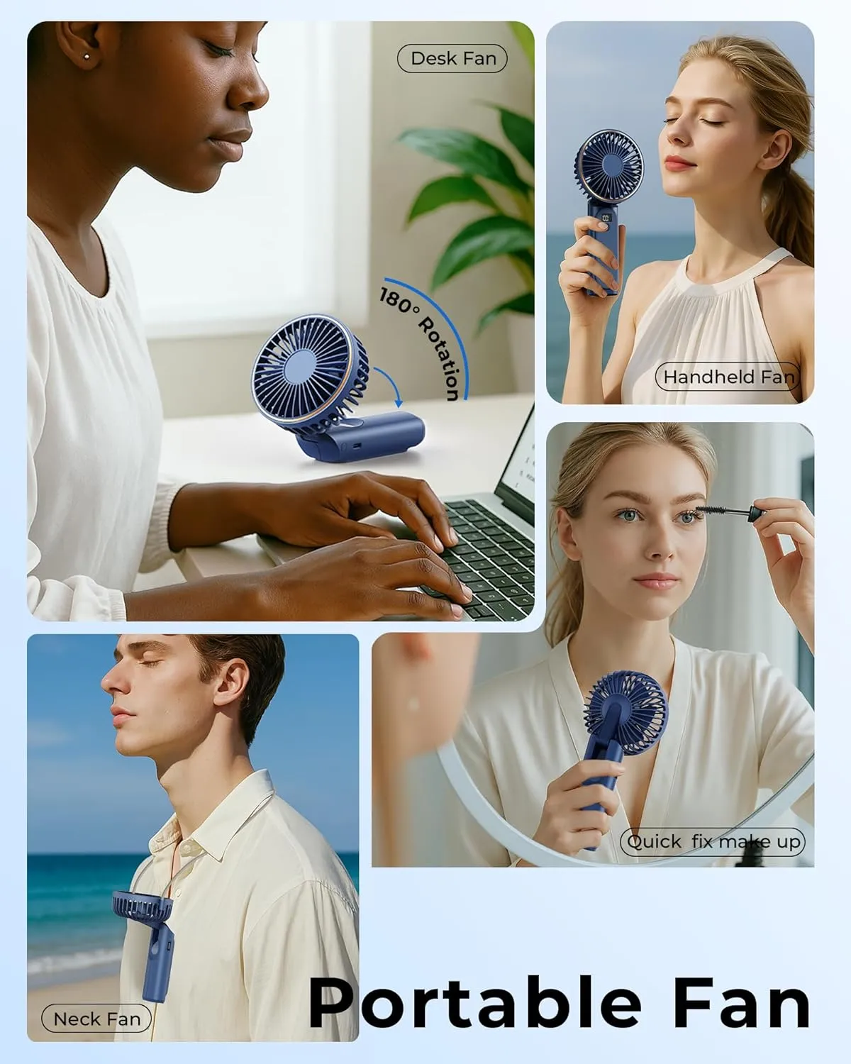 Portable Handheld Fan, 4000mAh, 180 Adjustable, 6 Speed Wind, USB Rechargeable Foldable Fan with Real-Time Electricity Display