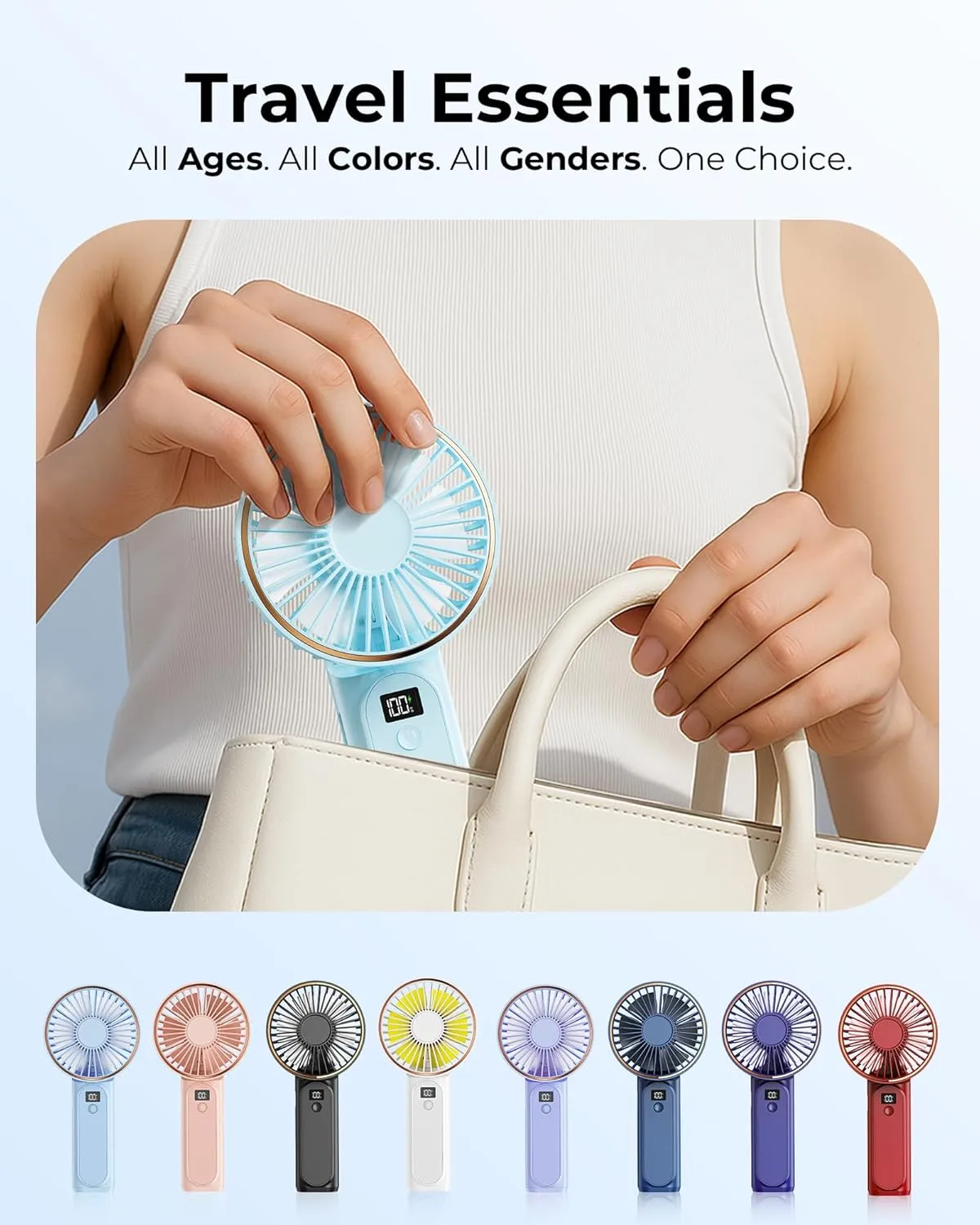Portable Handheld Fan, 4000mAh, 180 Adjustable, 6 Speed Wind, USB Rechargeable Foldable Fan with Real-Time Electricity Display