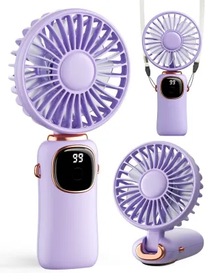 Portable Handheld Fan, 4000mAh Battery Operated 3 in 1 Multifunction Personal Travel Fans with Digital Display, 90 Foldable Desk Fan with Base, 5 Speed Lash Fan for Makeup/Commute/Office Battery-powered portable fan