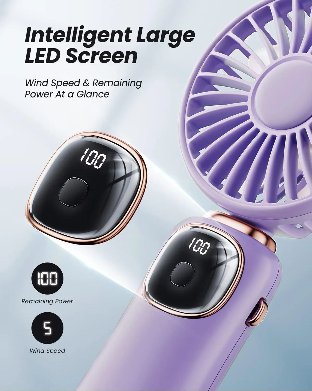 Portable Handheld Fan, 4000mAh Battery Operated 3 in 1 Multifunction Personal Travel Fans with Digital Display, 90 Foldable Desk Fan with Base, 5 Speed Lash Fan for Makeup/Commute/Office