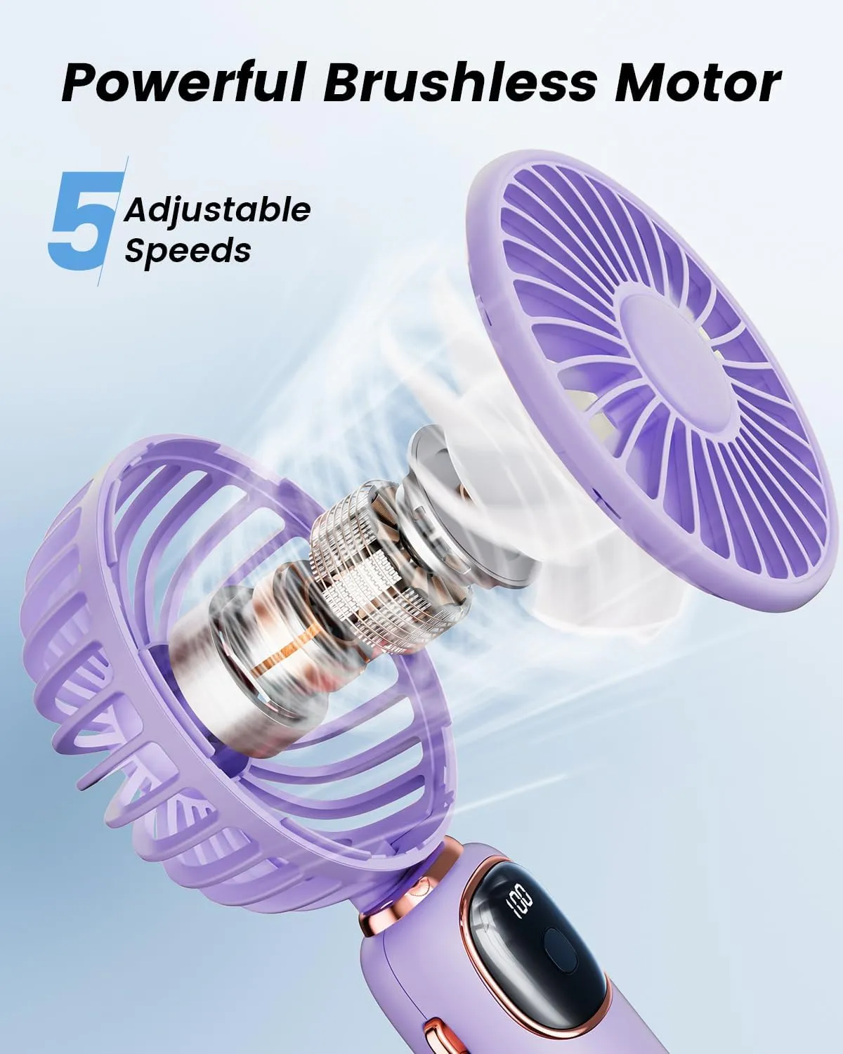 Portable Handheld Fan, 4000mAh Battery Operated 3 in 1 Multifunction Personal Travel Fans with Digital Display, 90 Foldable Desk Fan with Base, 5 Speed Lash Fan for Makeup/Commute/Office
