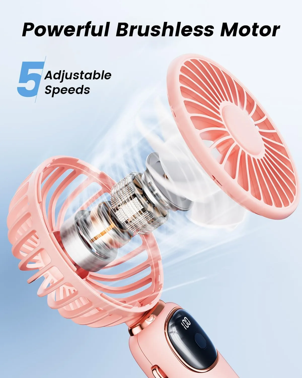 Portable Handheld Fan, 4000mAh Battery Operated Fan with LED Display, Handheld/Neck/Desk 3 in 1 Personal Small Fan, 90 Foldable Desk Fan with Base, 5 Speed Lash Fan Makeup Fan for Women