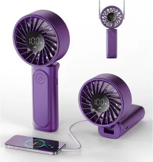 Portable Handheld Fan, 4000mAh, USB Rechargeable 180 Foldable Mini Desk Fan, 6 Wind Speed, LCD Digital Display, Lanyard as Neck Fan, Ultra Quiet, Pocket Size for Indoor Outdoor Waist-mounted portable fan for outdoor use
