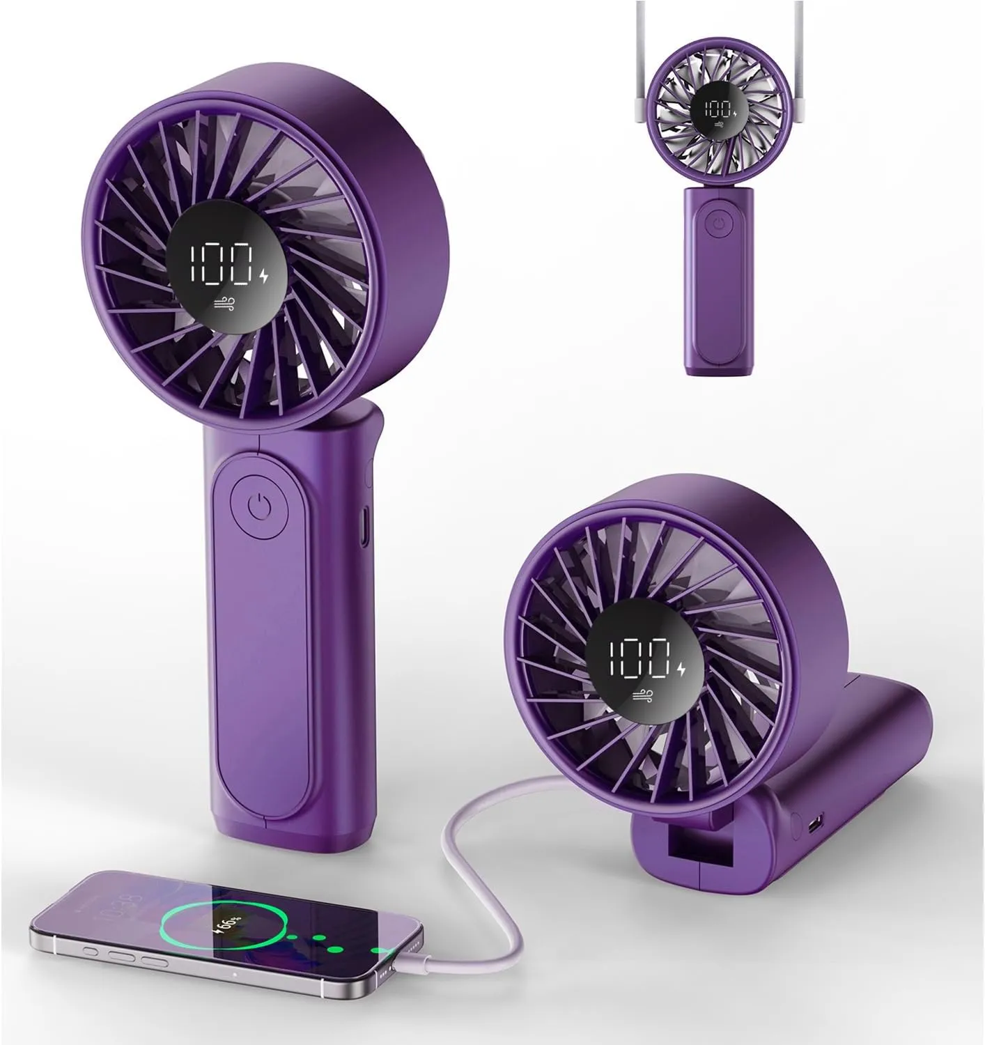 Portable Handheld Fan, 4000mAh, USB Rechargeable 180 Foldable Mini Desk Fan, 6 Wind Speed, LCD Digital Display, Lanyard as Neck Fan, Ultra Quiet, Pocket Size for Indoor Outdoor Waist-mounted portable fan for outdoor use