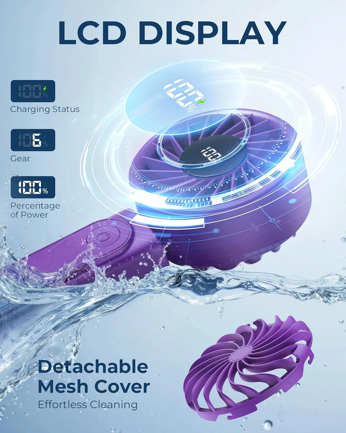 Portable Handheld Fan, 4000mAh, USB Rechargeable 180 Foldable Mini Desk Fan, 6 Wind Speed, LCD Digital Display, Lanyard as Neck Fan, Ultra Quiet, Pocket Size for Indoor Outdoor