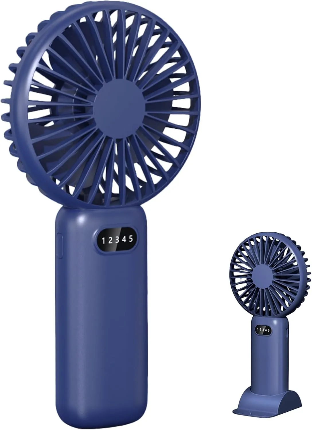 Portable Handheld Fan, 5 Speed Personal Handheld fan and Desktop with Base, USB Rechargeable Battery Operated Mini Small Hand Fan With LED Display for Travel Indoor Outdoor USB desktop fan for workspace
