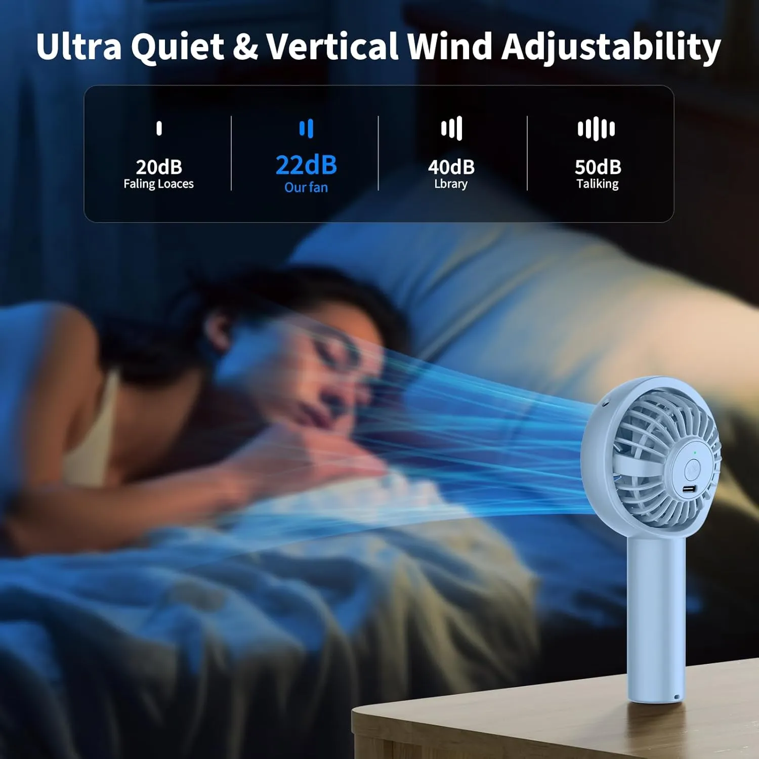 Portable Handheld Fan-90Adjustable Wind Direction, 3 Speed Settings, Quiet USB Rechargeable Mini Fan, Summer Essential for Stylish Women/Men/Pets, Indoor & Outdoor Use