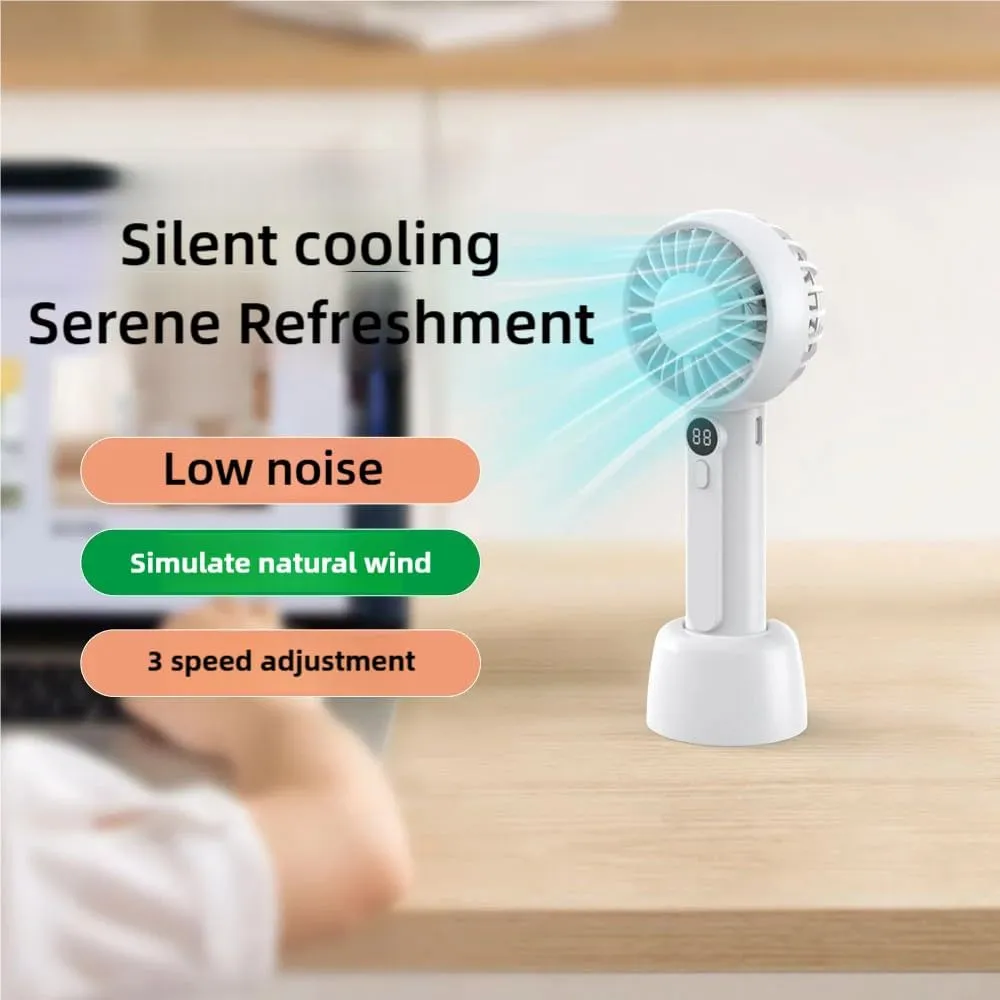 Portable Handheld Fan, Dual-Blade Powerful Mini Fan,with Base 2000mAh with 3 Speeds for Hot Flashes, Outdoor Activities, Travel (Black)